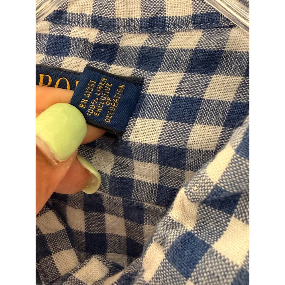 Polo Ralph Lauren Button Down Shirt Men's Blue White Plaid Long Sleeve Large